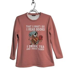 Lilicloth graphic owl sweatshirt pink/peach color woman size Large